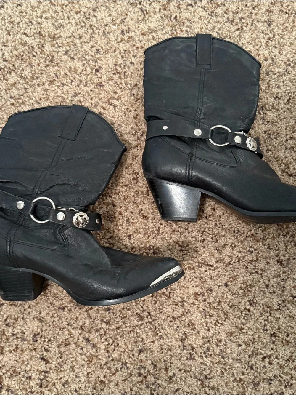 dingo Black Western Harness Ankle Boots with Silver Accents western rodeo dance